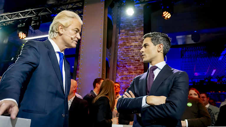Högerpopulisten Geert Wilders och liberalen Rob Jetten.