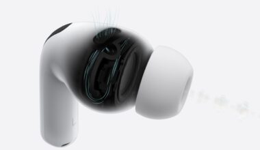 AirPods Pro 3 som visar luftflödet genom den akustiska designen.
