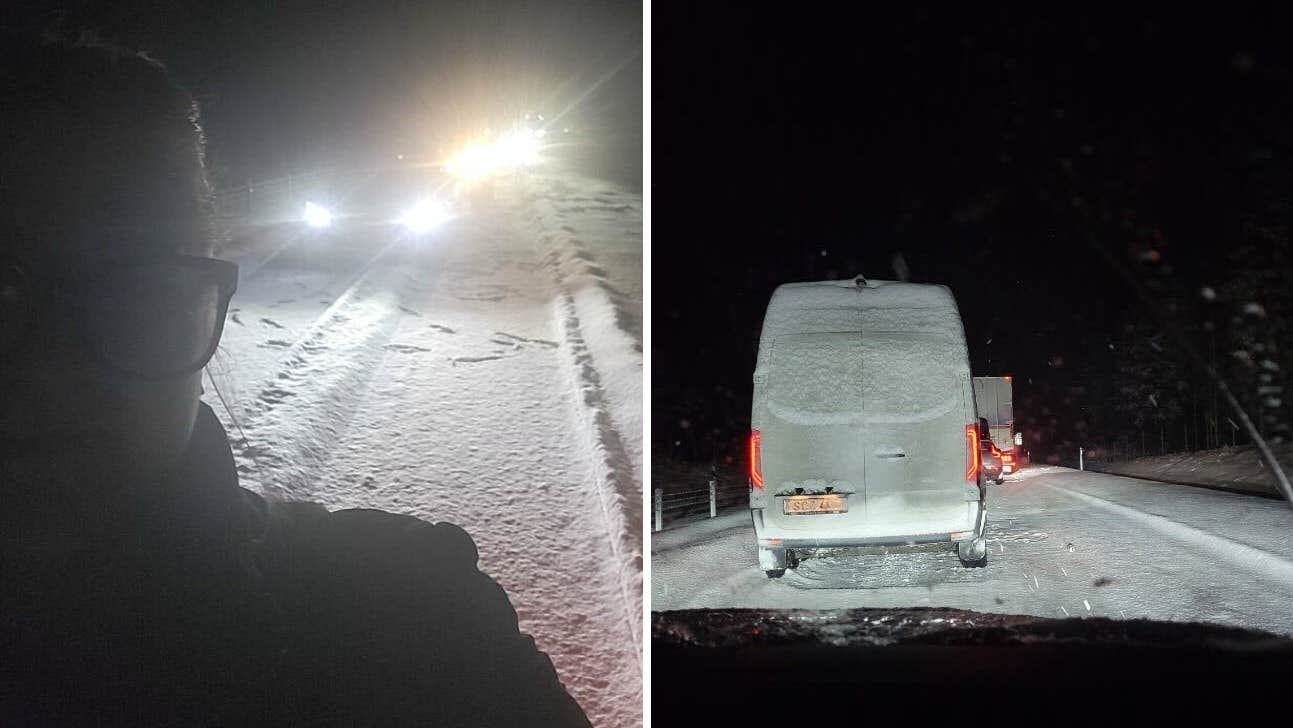 Snökaos – Jennie har suttit fast på E4 hela natten