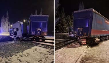 Lastbil körde av väg 127 i Vrigstad i Sävsjö kommun