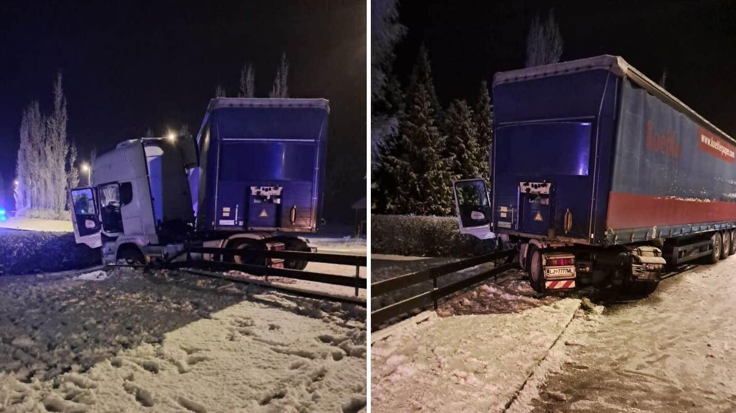 Lastbil körde av väg 127 i Vrigstad i Sävsjö kommun