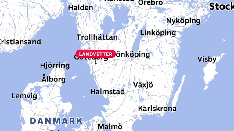 En karta med Landvetter utmärkt.
