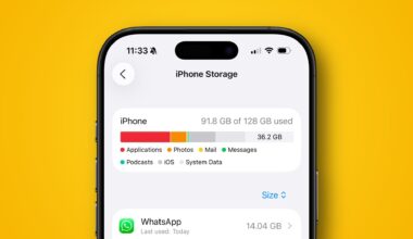 En iPhone 16 Pro som visar dess lagringskapacitet.