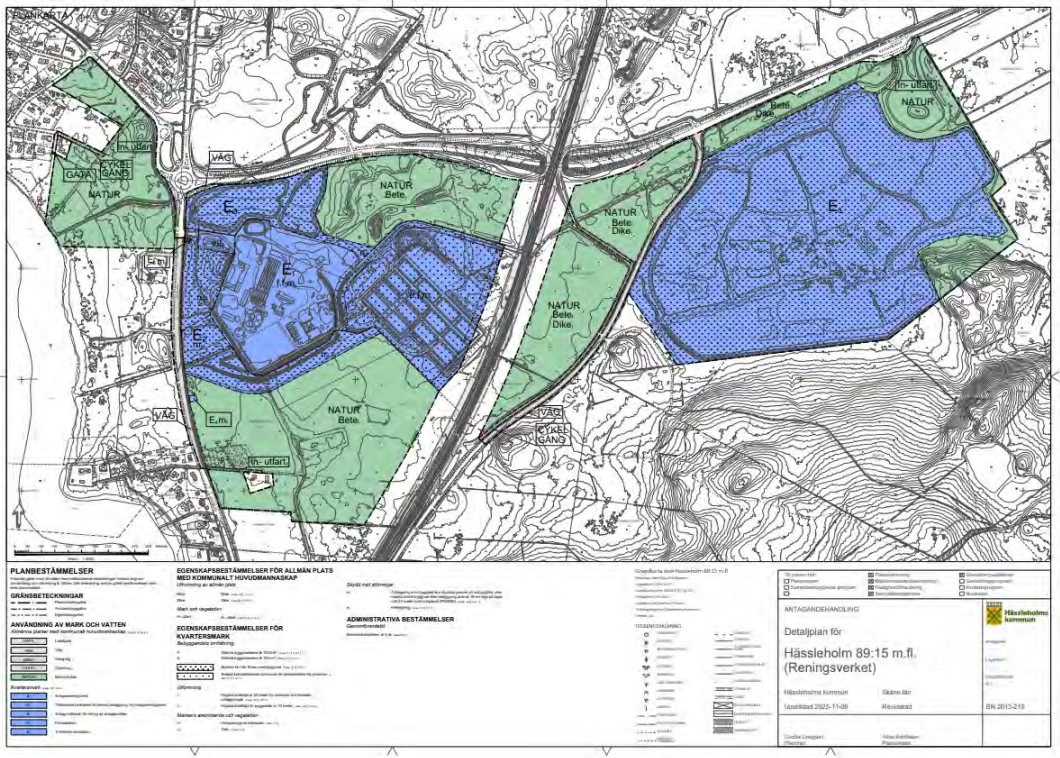 Bilden visar det nya detaljplaneförslaget för reningsverket.