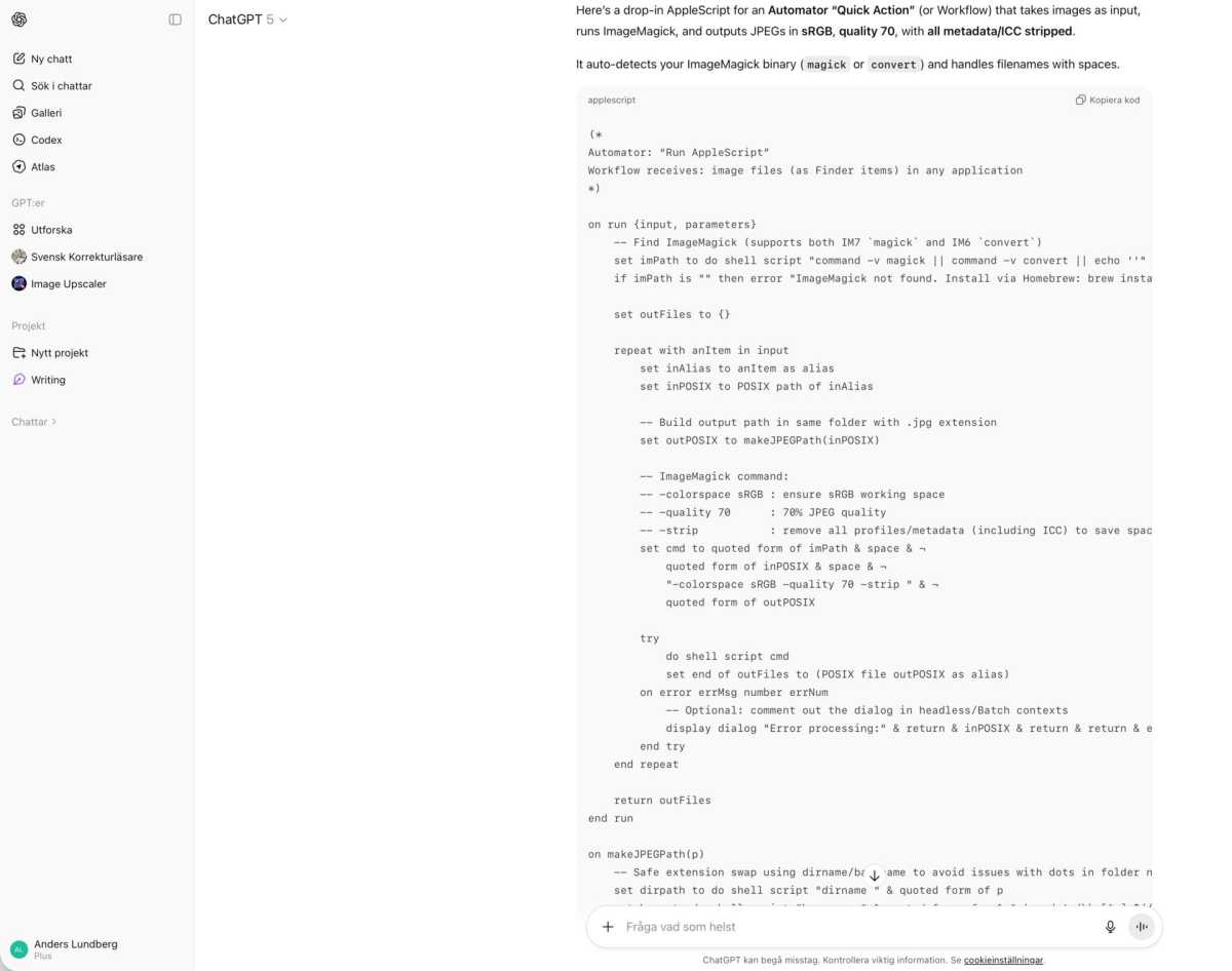 Chat GPT genererar kod