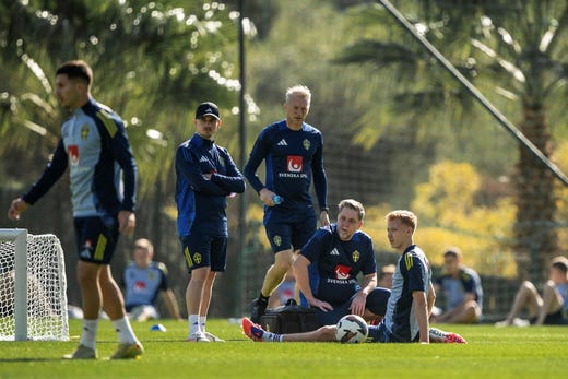 Hugo Larsson tvingades avbryta den första träningen under landslagssamlingen.
