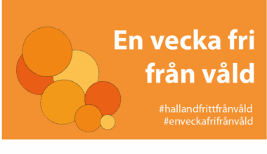 texten halland fritt från våld på orange bakgrund