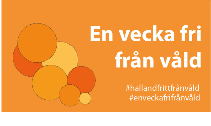 texten halland fritt från våld på orange bakgrund