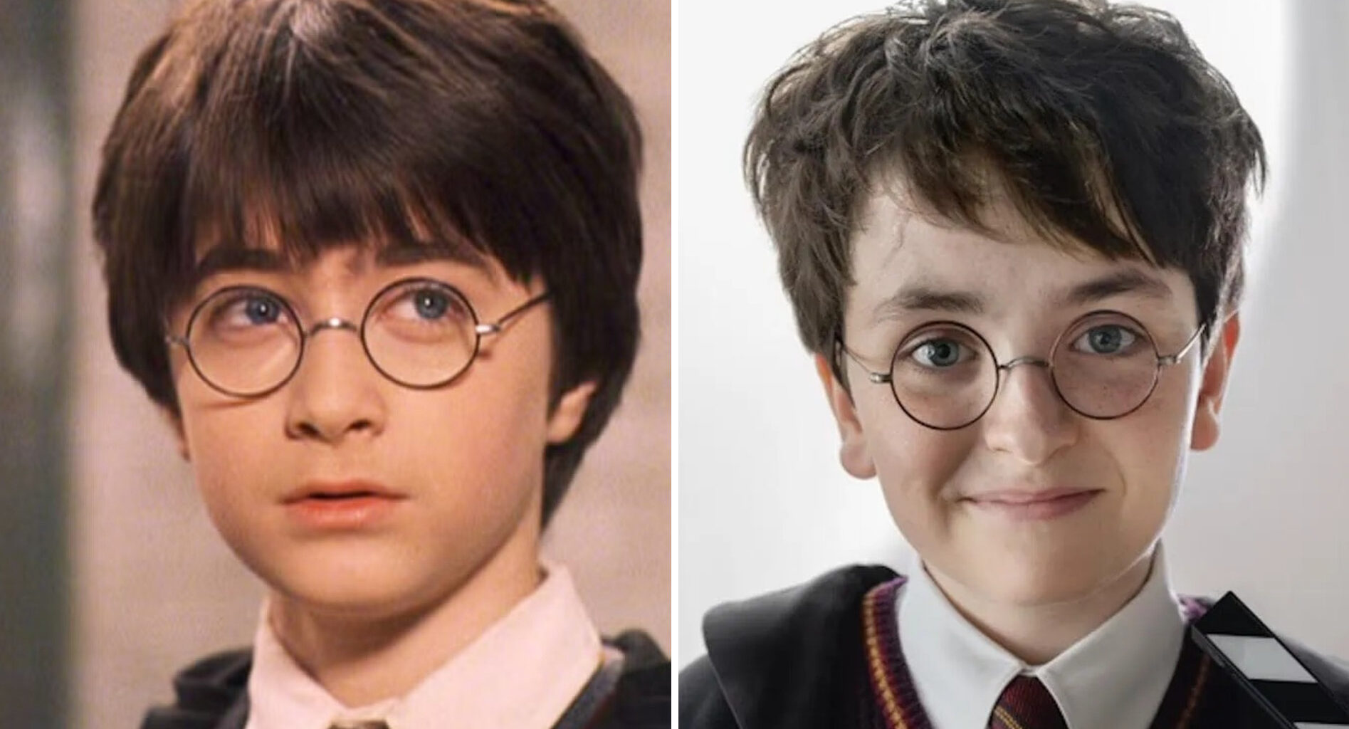 Daniel Radcliffe och Dominic McLaughlin som Harry Potter.