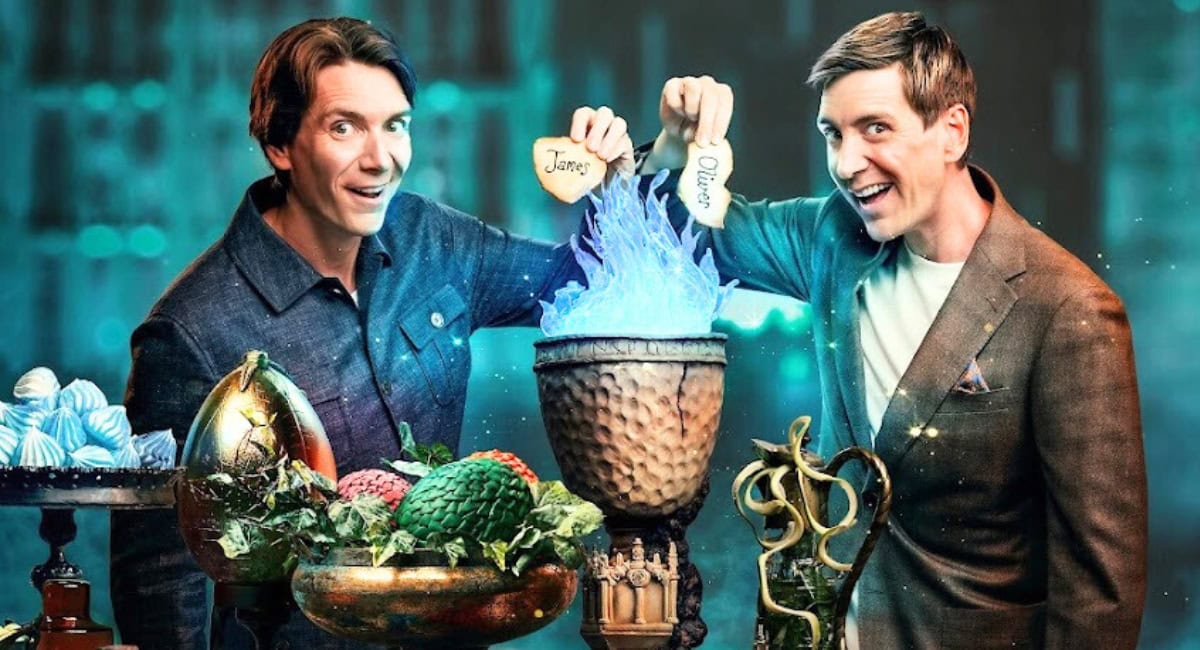 James och Oliver Phelps får titta på magisk bakning med Harry Potter-tema.