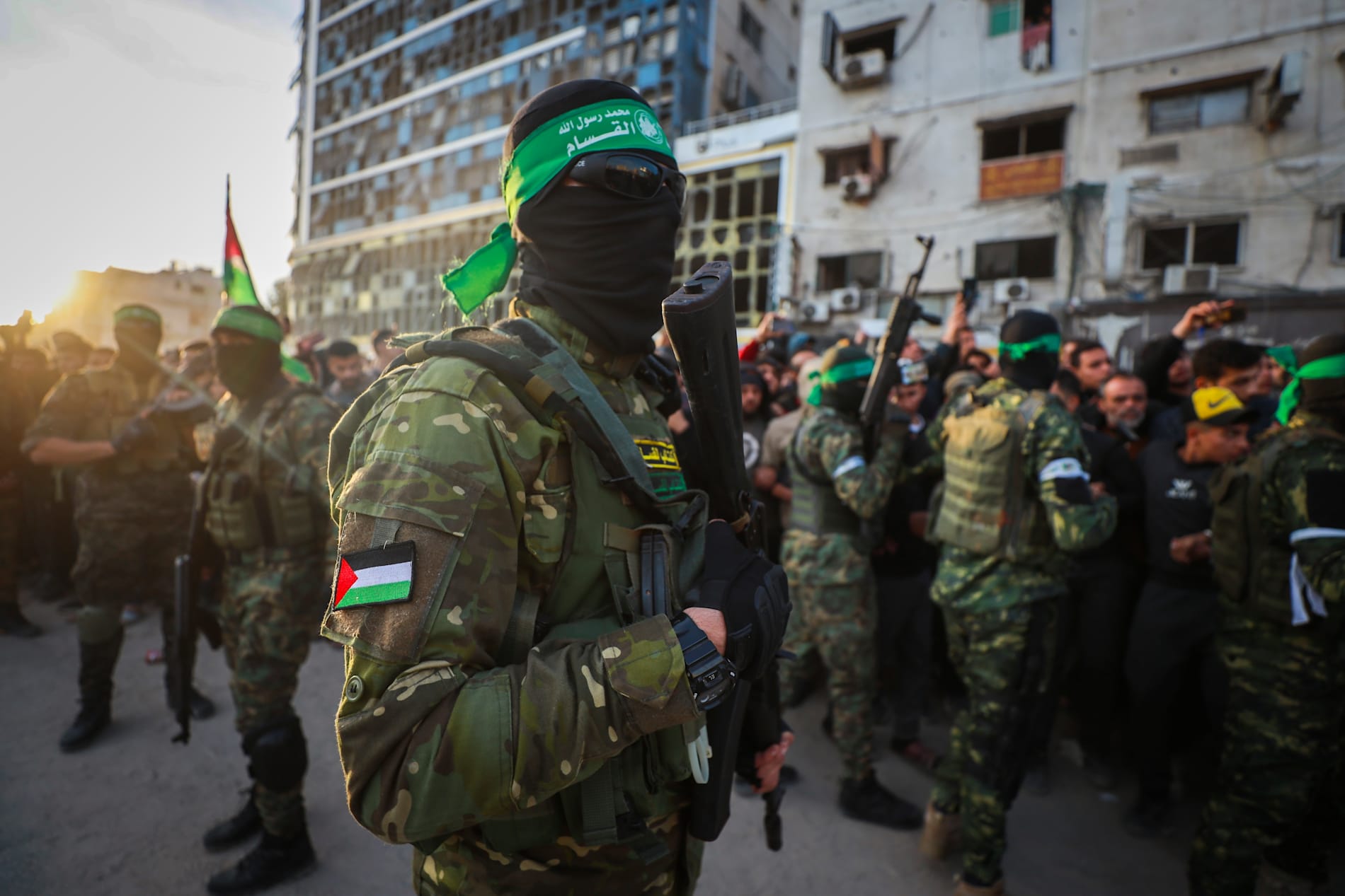 Medlemmar från Hamas väpnade gren al-Qassam-brigaderna i Gaza stad tidigare i år. Arkivbild.