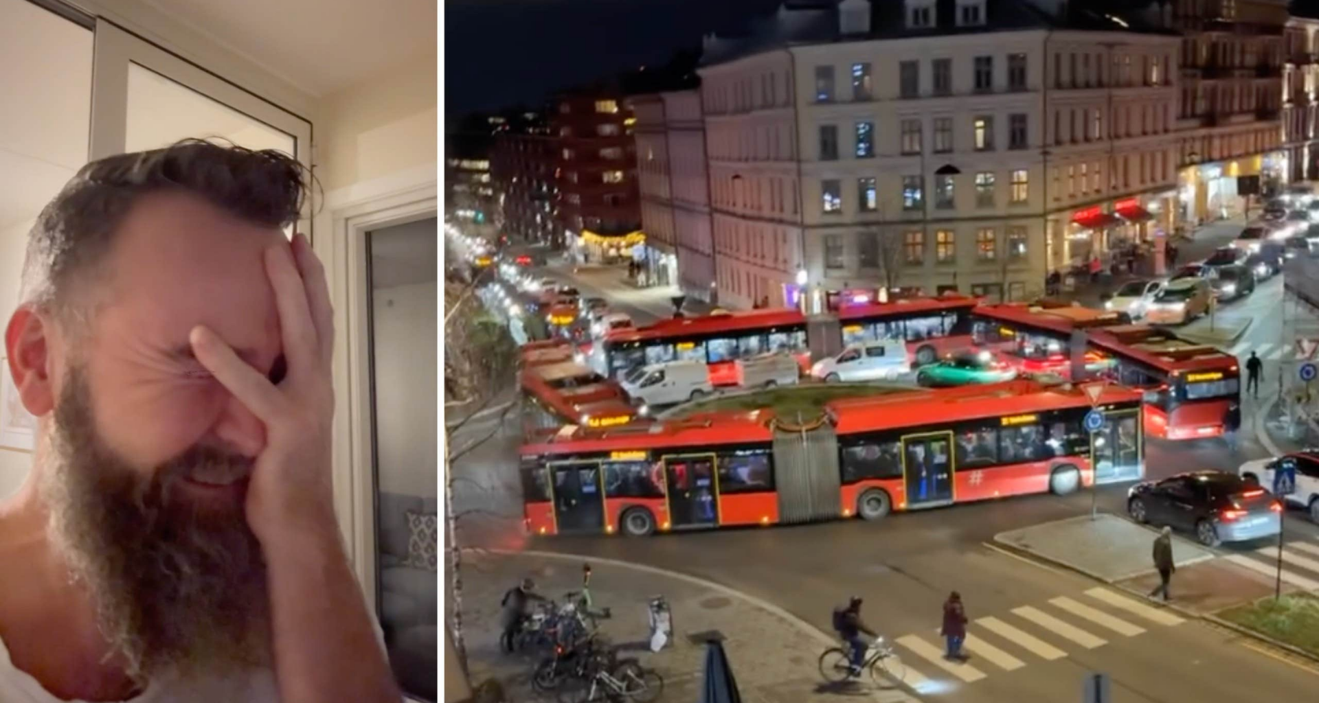 Bussar fast i rondell vid Alexanders Kiellands plass