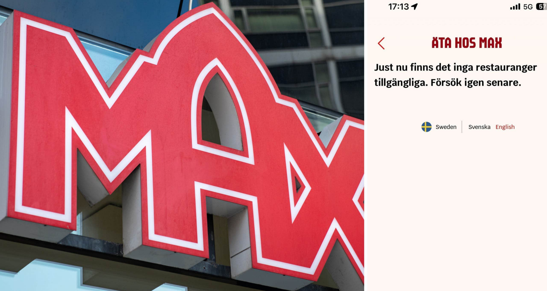 Systemen nere på Max – går inte att beställa digitalt