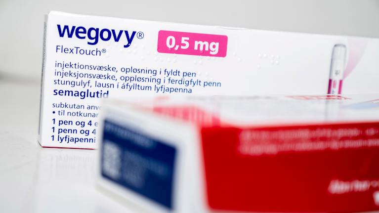 En läkemedelsförpackning med Wegovy.