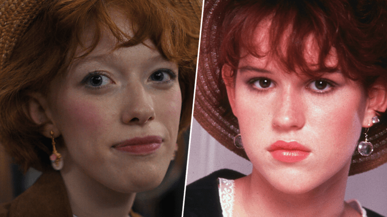Amybeth McNulty i serien Stranger things och Molly Ringwald i filmen Sixteen candles. 