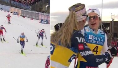Längdskidor: Ebba Andersson på pallen i skiathlon efter jättedrama