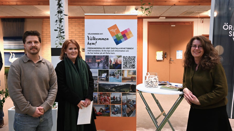 Dennis Thydell från Jobba och Lev, Emma Häggström, potentiell hemvändare, samt Charlotte Westberg, marknadsförare på Örnsköldsviks kommun.