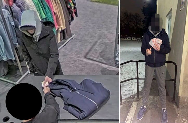 15-åringen fångades på NK:s övervakningskamera när han handlade för mordpengarna. 