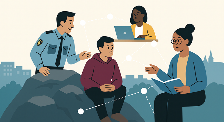 Olika aktörer, bland annat polisen, samverkar runt en ungdom.