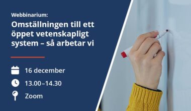 Webbinarium omställningen till ett öppet vetenskapligt system 16 december 2025 klockan 13 till 14.30 på Zoom
