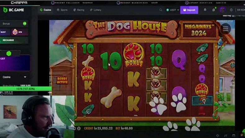 Exempel på hur det kan se ut när ”Chrippa” spelar kasino för sin publik.