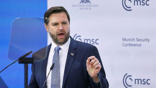 JD Vance vid säkerhetskonferensen i München i februari.