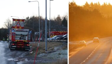 Blixthalka på E4 vid Månkarbo stoppar körfält