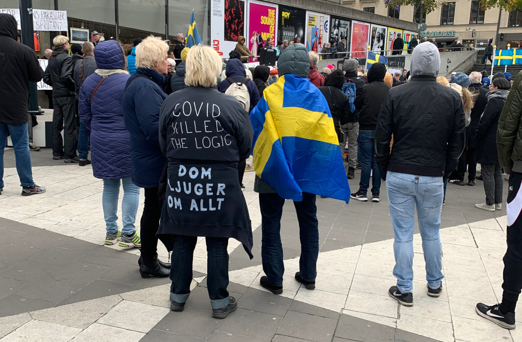 Coronaprotest i Stockholm.