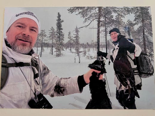 Petri Aaltio och Stefan Nieminen (t h) på jakt, något som var en återkommande aktivitet för dem.