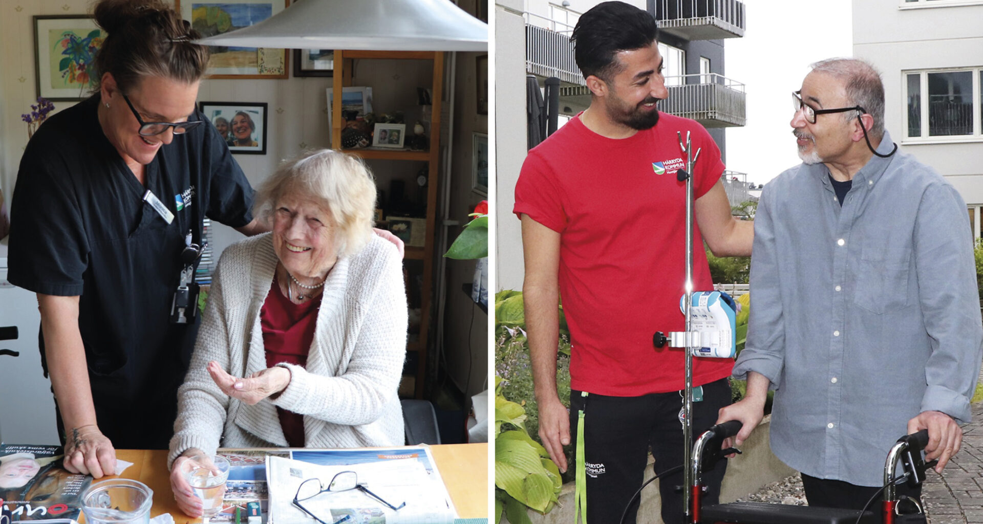 Bildcollage med personal som hjälper brukare