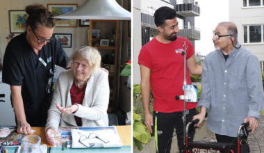 Bildcollage med personal som hjälper brukare