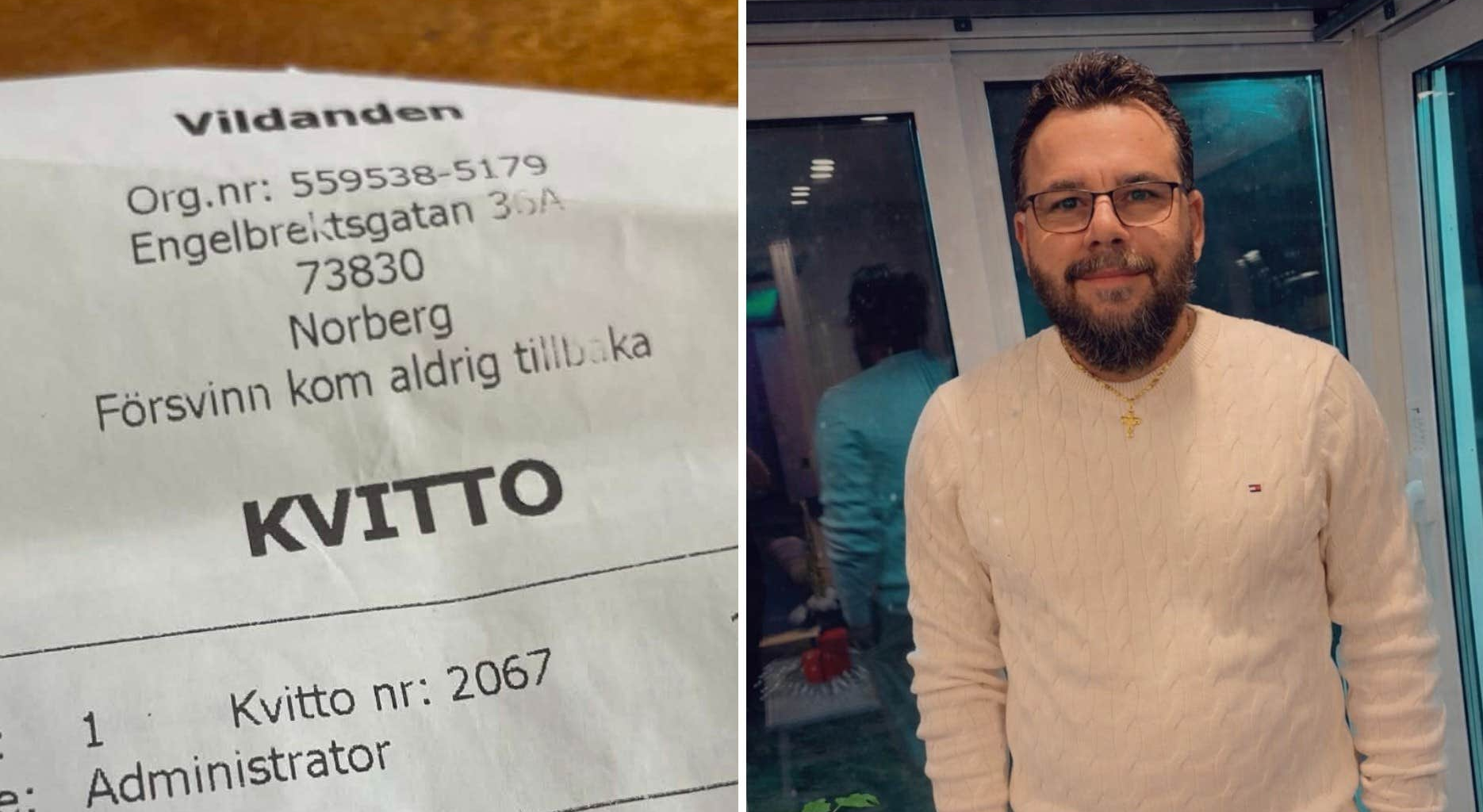 Anna Larsson får oväntat meddelande på restaurangkvitto
