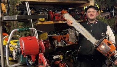 Emil Lundin från Hedemora samlar på motorsågar