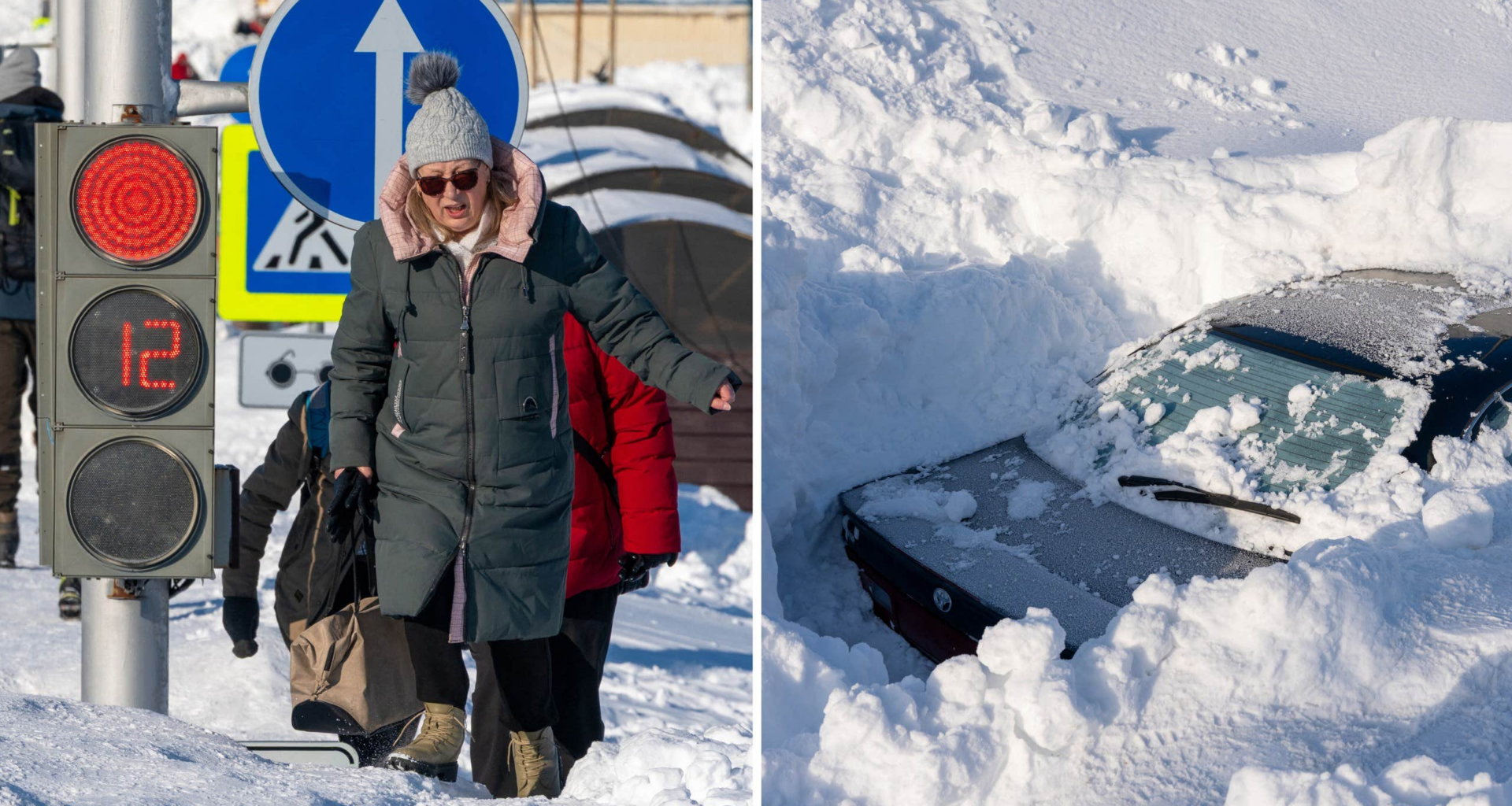 Se bilder på väderkaoset – bilar helt begravda i snön