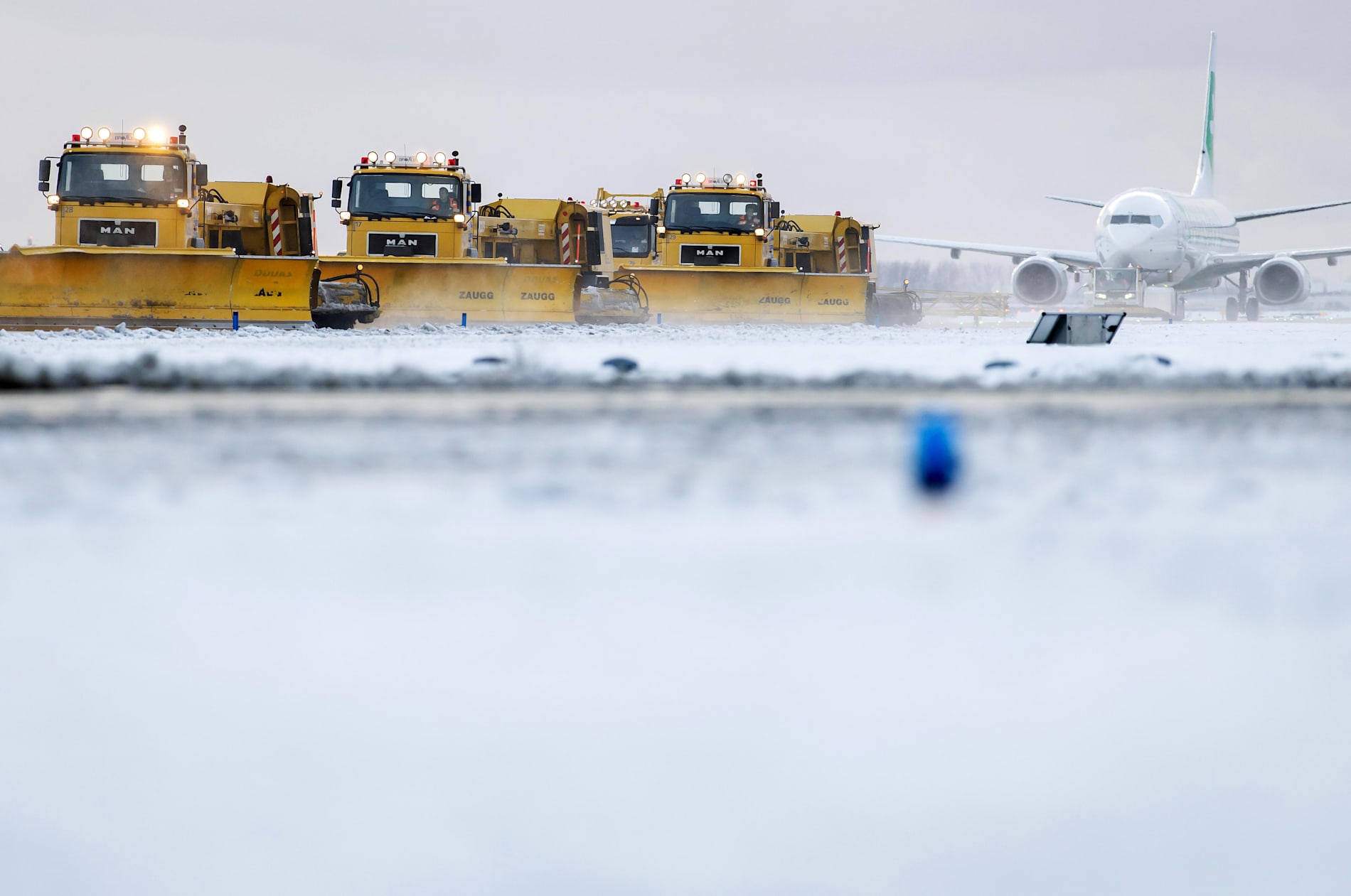 Snön har lamslagit den nederländska flygplatsen Schiphol.