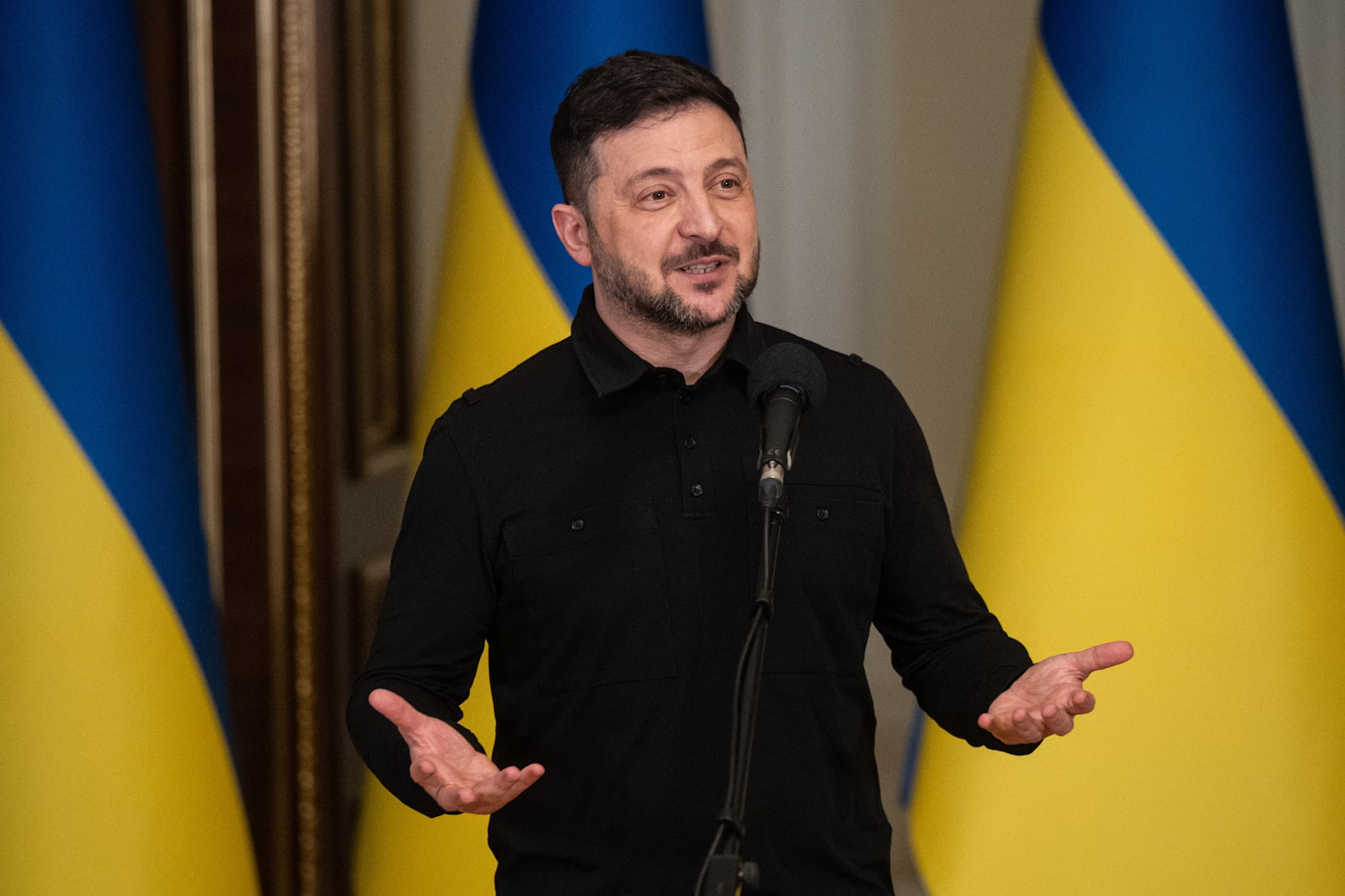 Ukrainas president Volodymyr Zelenskyj i Kiev på lördagen.