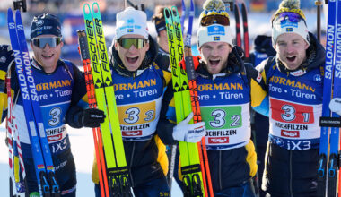 Svenska herrarna trea i skidskyttestafetten