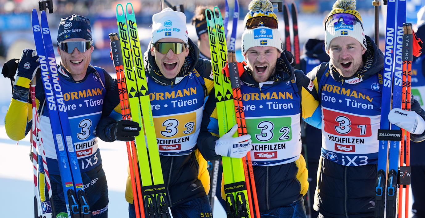 Svenska herrarna trea i skidskyttestafetten
