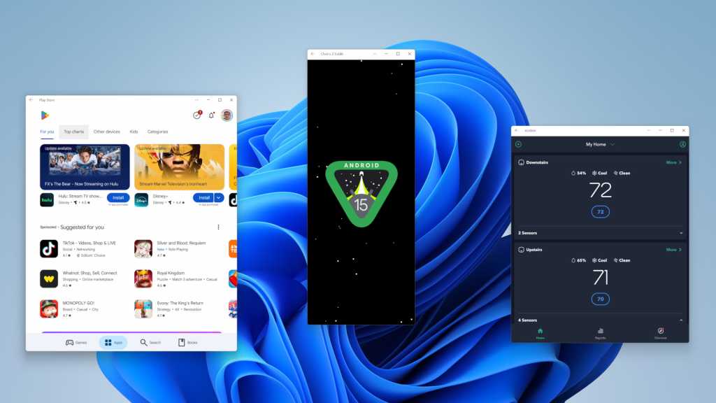 Android apps mirrored on PC via Phone Link screenshot