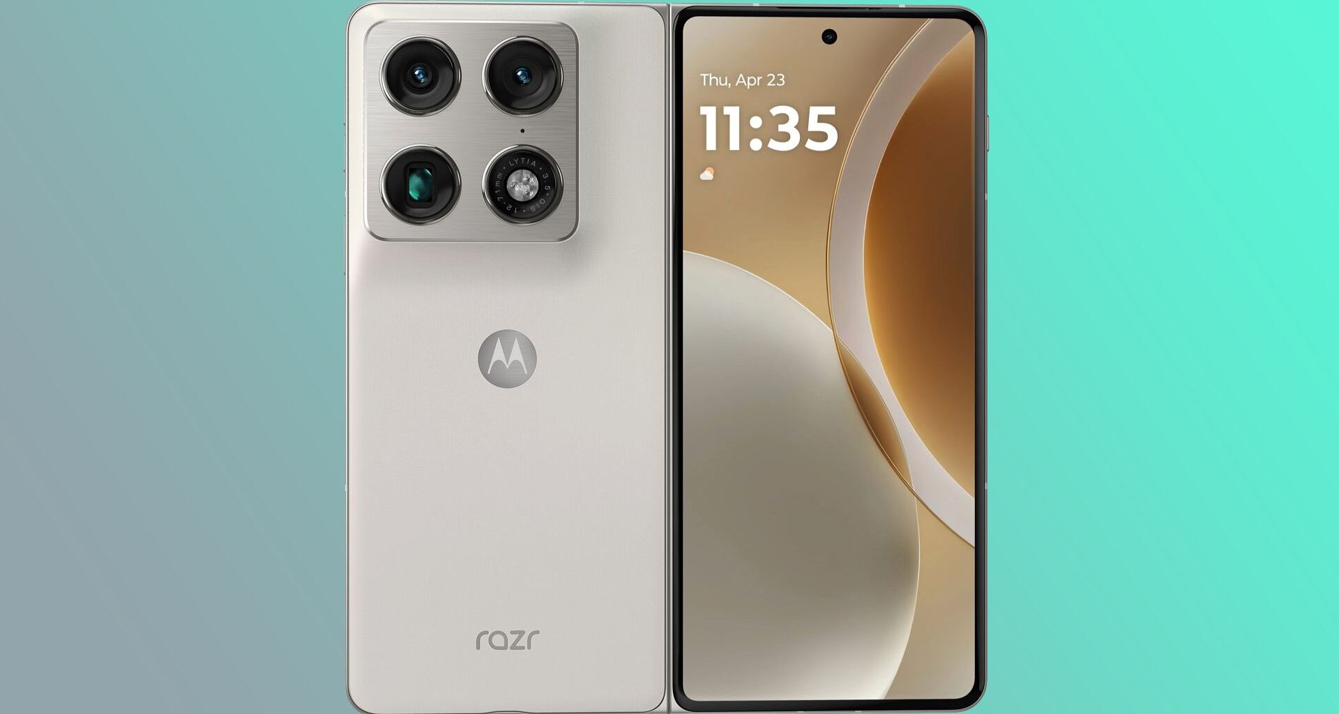 Motorola Razr Fold on a teal gradient background