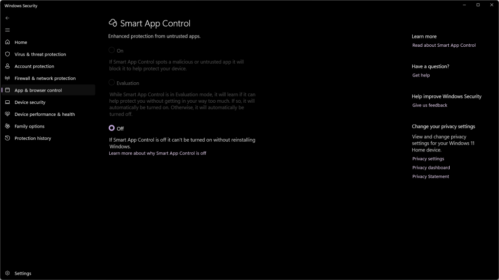 Smart App Control in Windows 11