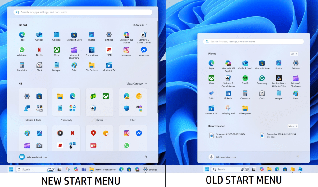 Windows 11 25H2 Startmenu