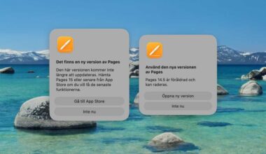 Skärmdump från Mac OS som visar popupfönster om Pages.