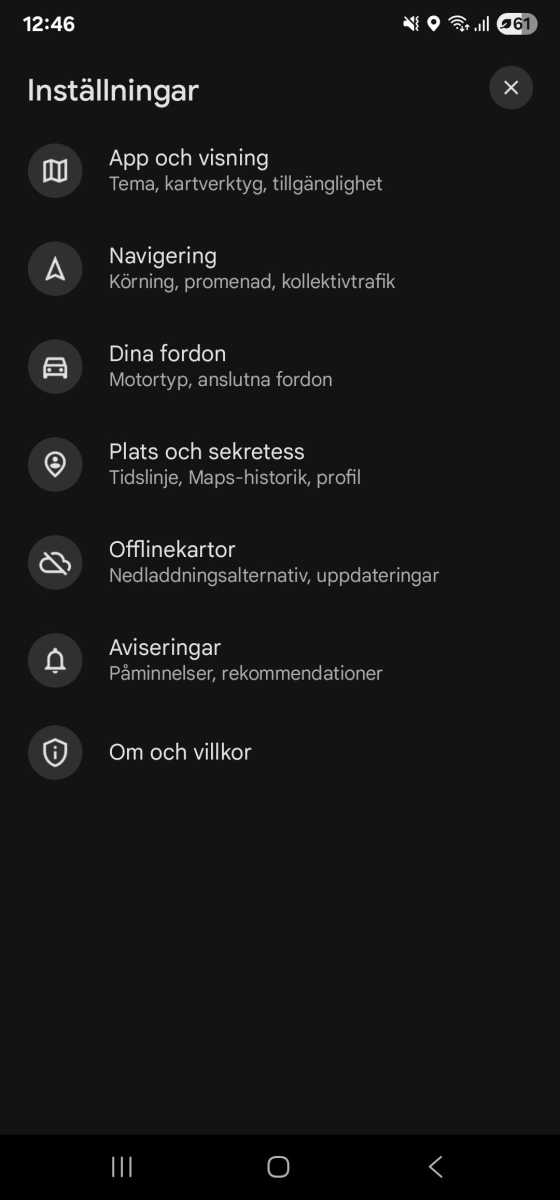 Google Maps ny inställningsmeny