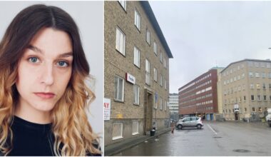 collage. till vänster: kvinna i 30-årsåldern med mörkblont hår och svart tröja. till höger: en blöt gata omgiven av tegelbyggnader, en elsparkcykel och en parkerad bil