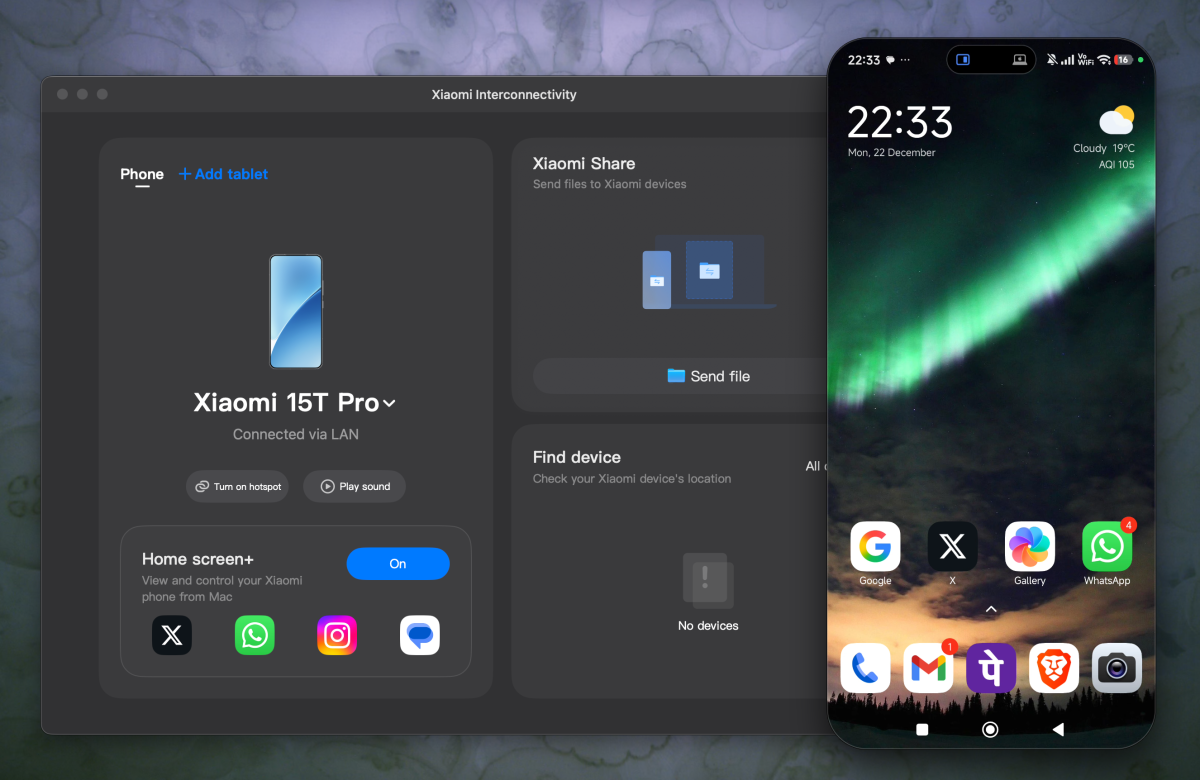 Xiaomi Interconnectivity app phone mirroring