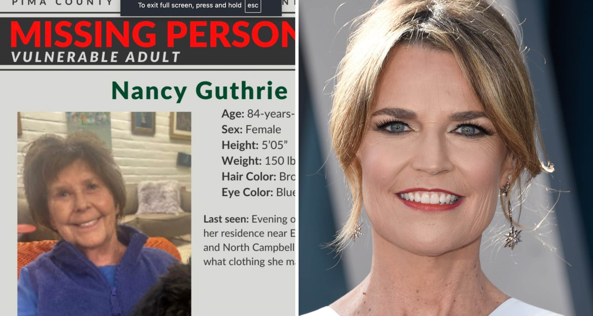 Man gripen i fallet med
försvunna Nancy Guthrie