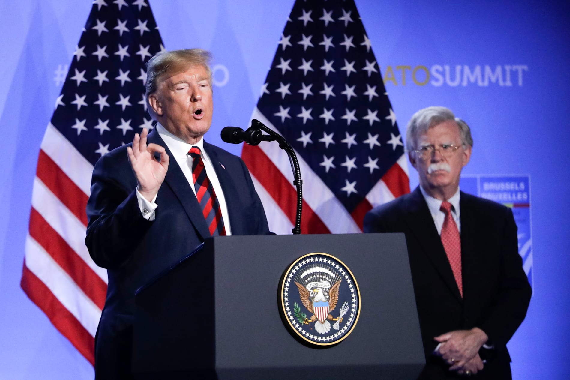 John Bolton tillsammans med Donald Trump på ett Nato-möte i Bryssel 2018.