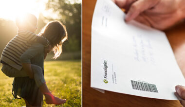 Barn som leker i solen och en vuxen som håller i ett brev från Kronofogden