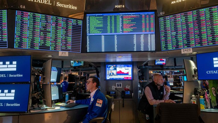 Interiörbild från den amerikanska börsen New York Stock Exchange (NYSE)